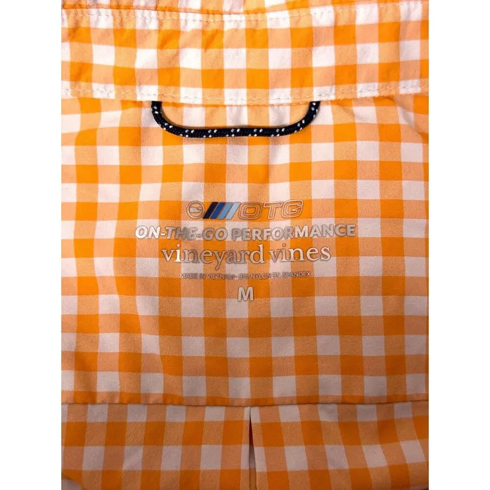 Vineyard Vines Shirt Medium Mens On The Go Performance Orange Gingham Check - Picture 7 of 8